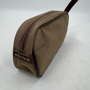Vintage‎ Delta Airlines Brown Toiletry Bag Dopp Kit Organizer Zippered Pouch